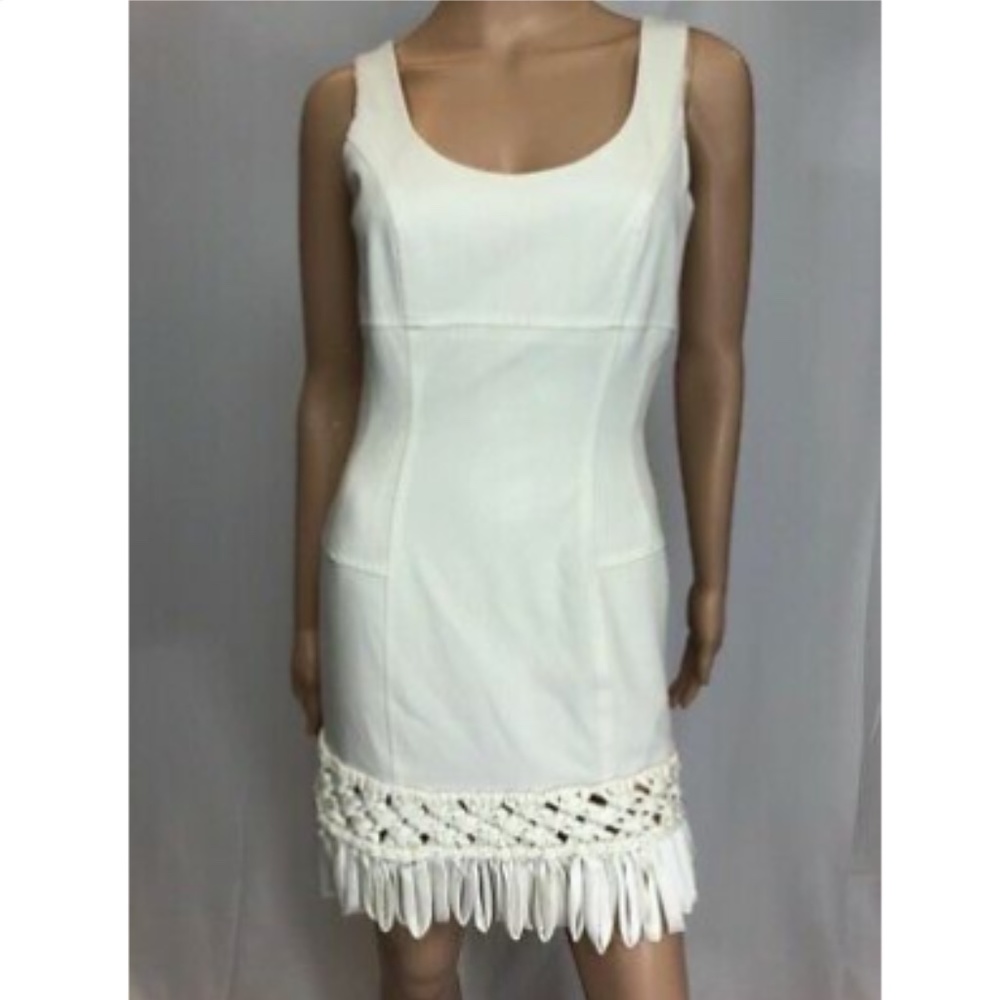Aysha Womens Pencil Cocktail Dress Fringed White 2